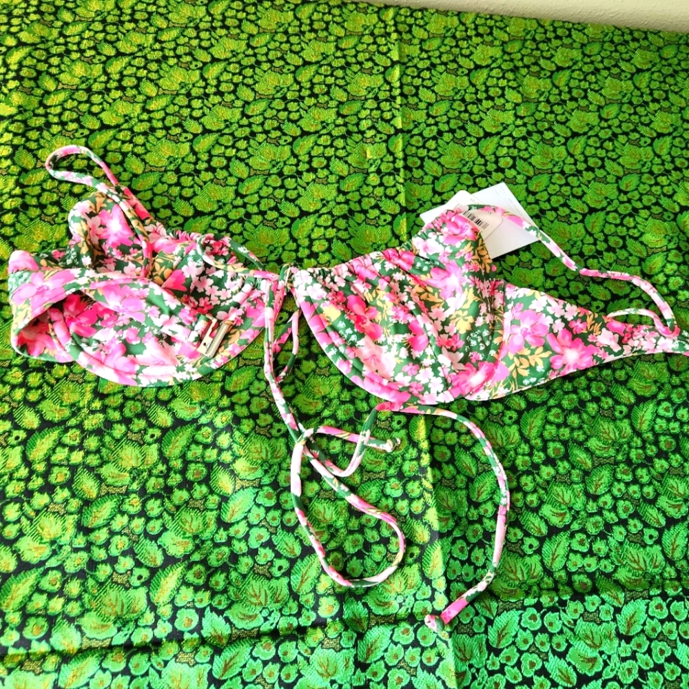 Aila Blue Palm Swim Top size M